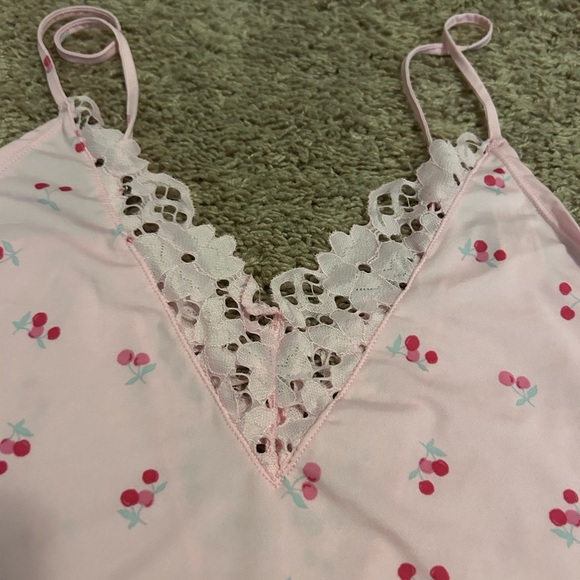 NWOT! RARE FIND! Jessica Simpson PINK Cherry 🍒 Tank Shorts Lace Pajama PJ SET - Picture 9 of 11